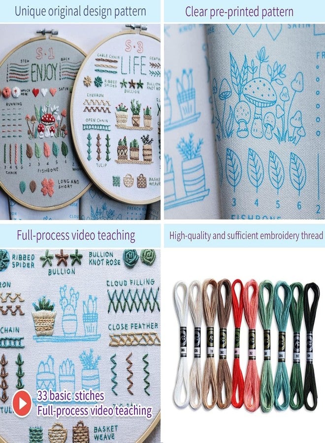 Zollyss Embroidery Kit for Beginners, 3 Pack with Pre-Printed Patterns, 7.8-inch Hoop, 10 Colours Thread, 33 Basic Stitches, Instructions - Image 3